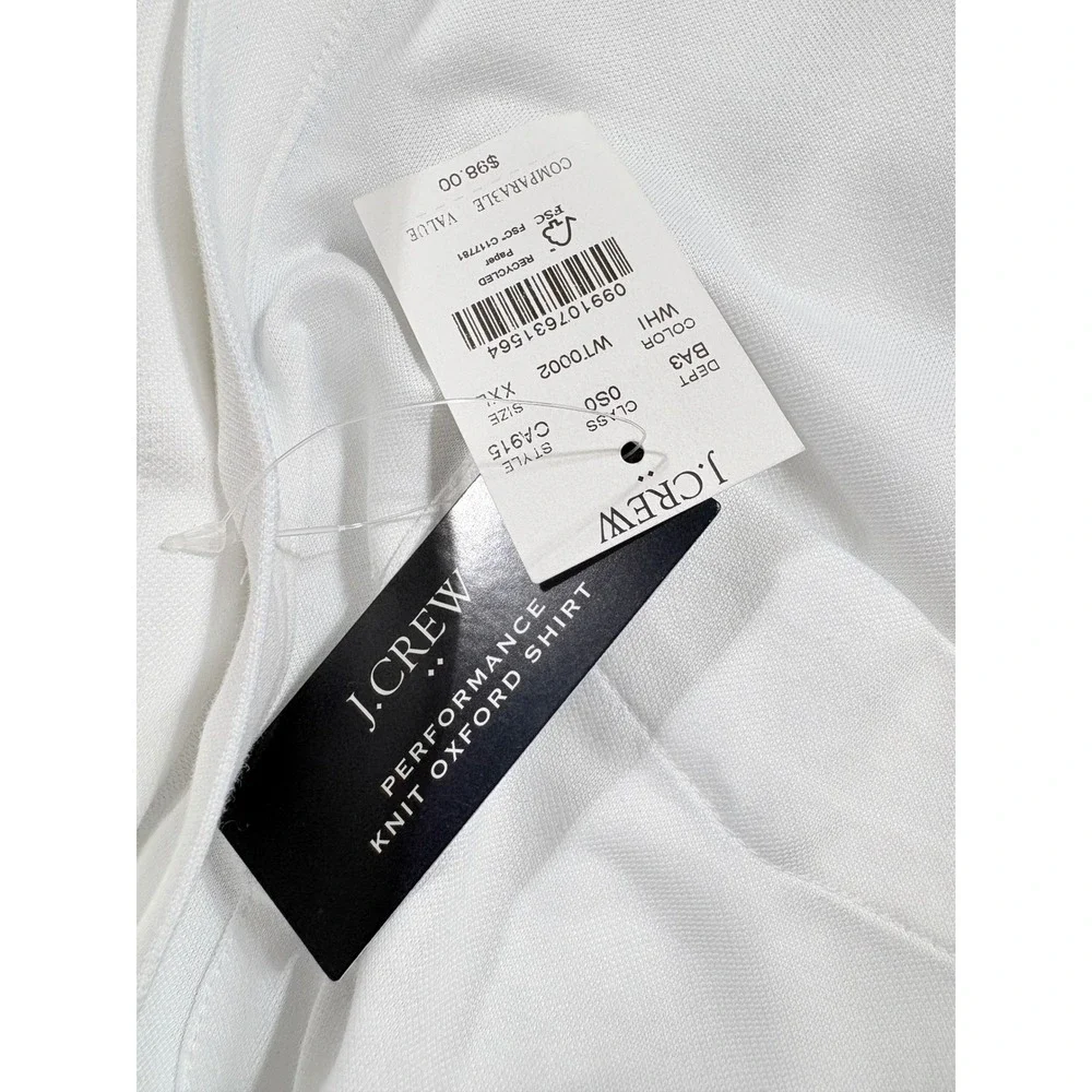 NWT‎ XXL J.Crew Men's Performance Knit Oxford Shirt White